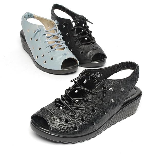 New 11 5th Neck 4.0cm Leather Women Wedge Sandals