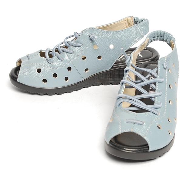 New 11 5th Neck 4.0cm Leather Women Wedge Sandals