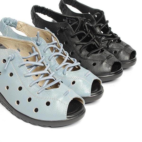 New 11 5th Neck 4.0cm Leather Women Wedge Sandals