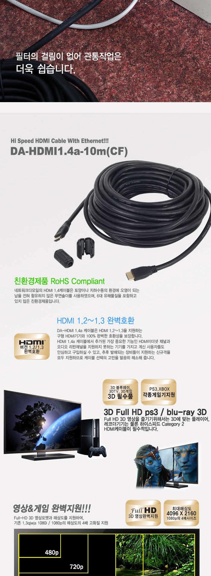 DA-HDMI 1.4A-10m CF construction cable hdmi extens