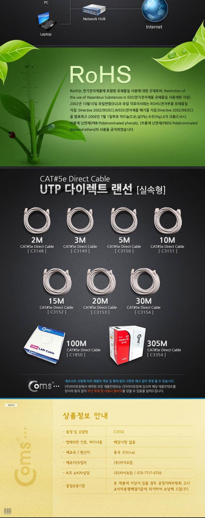 TP CAT5e Direct LAN cable 15m computer parts Inter