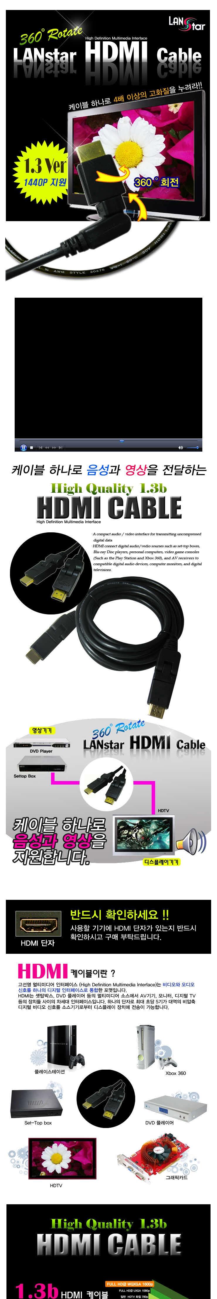 HDMI - Cable Ver 1.3 Black 360 degree rotating com