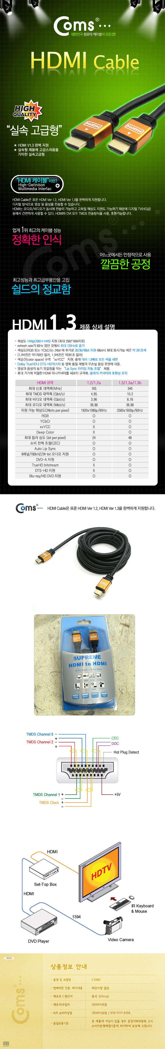 HDMI Cable V1.4 Advanced Gold Metal 3m Computer hd