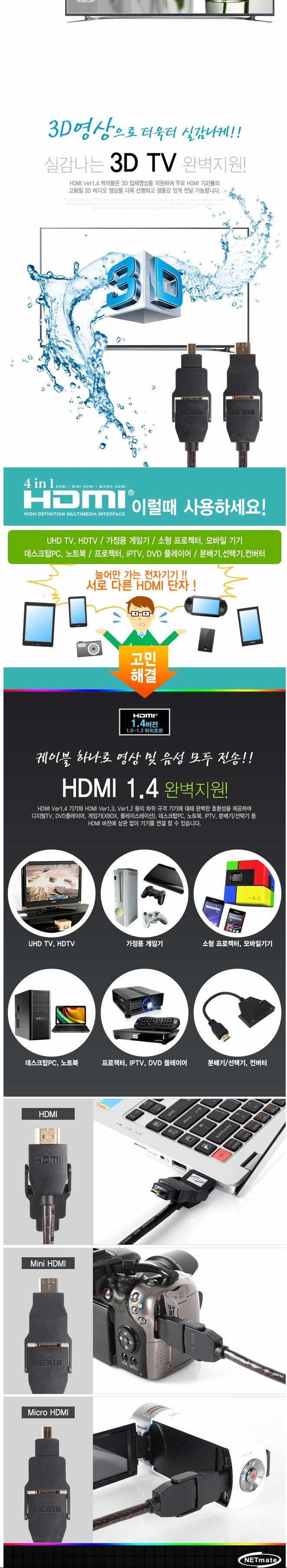 K HDMI 1.4 4in1 Cable 2M hdmi Computer Peripheral 