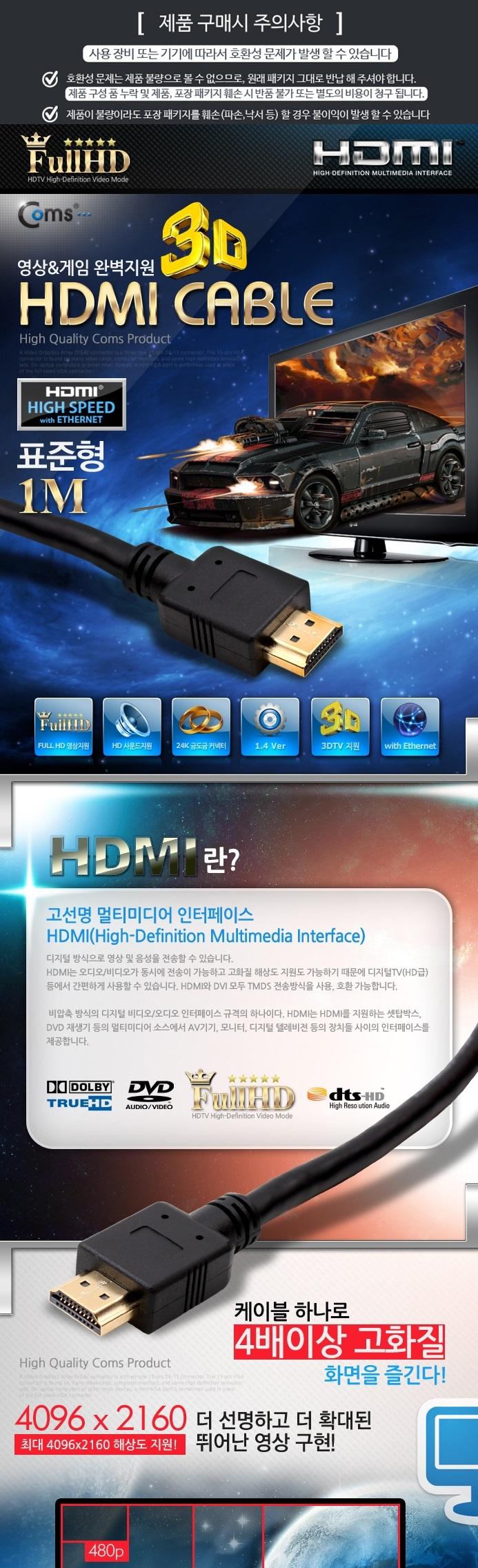 Coms 1.4 Standard MM HDMI Cable 1M WH0442 Electric