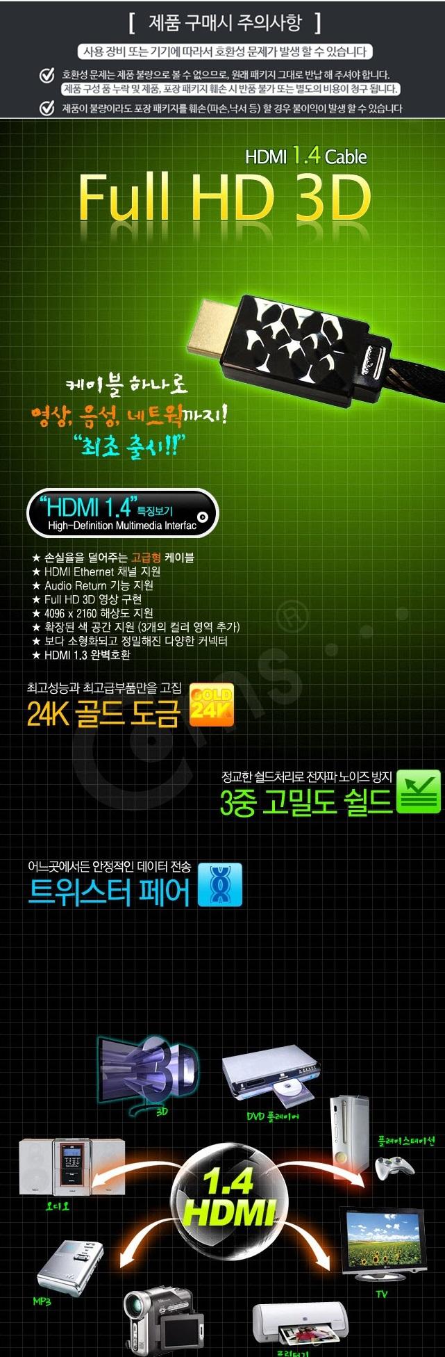 Coms Black Metal HDMI V1.4 high-grade cable 5M WH0