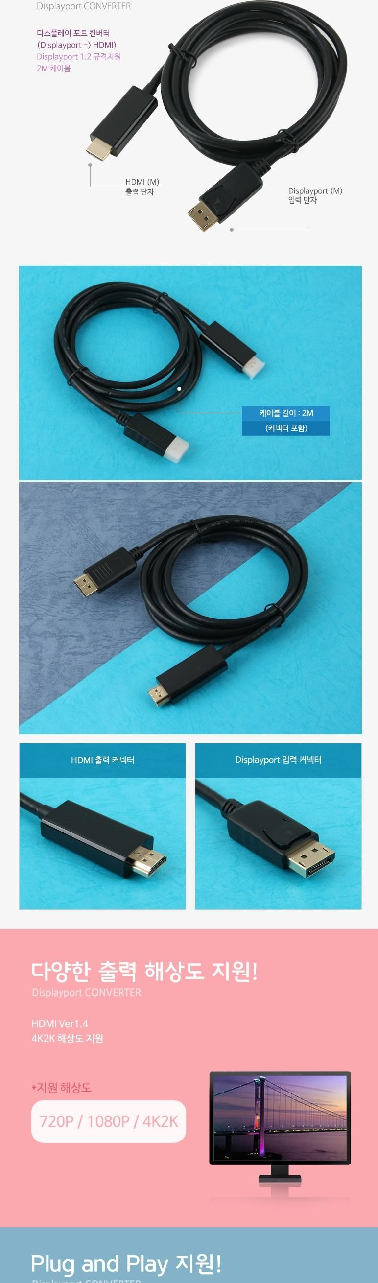 Free Shipping Coms Displayport 1.2 to HDMI Cable -