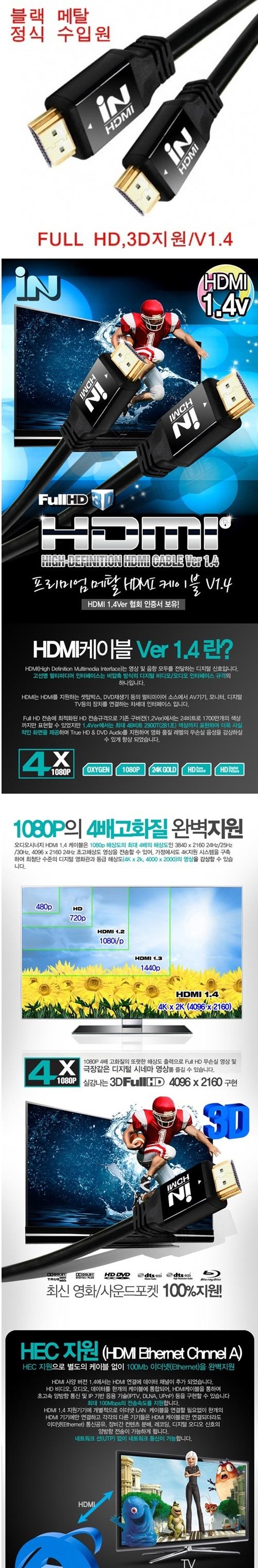 Black Metal 1.4 HDMI Cable 1 meter BLC0093 extende