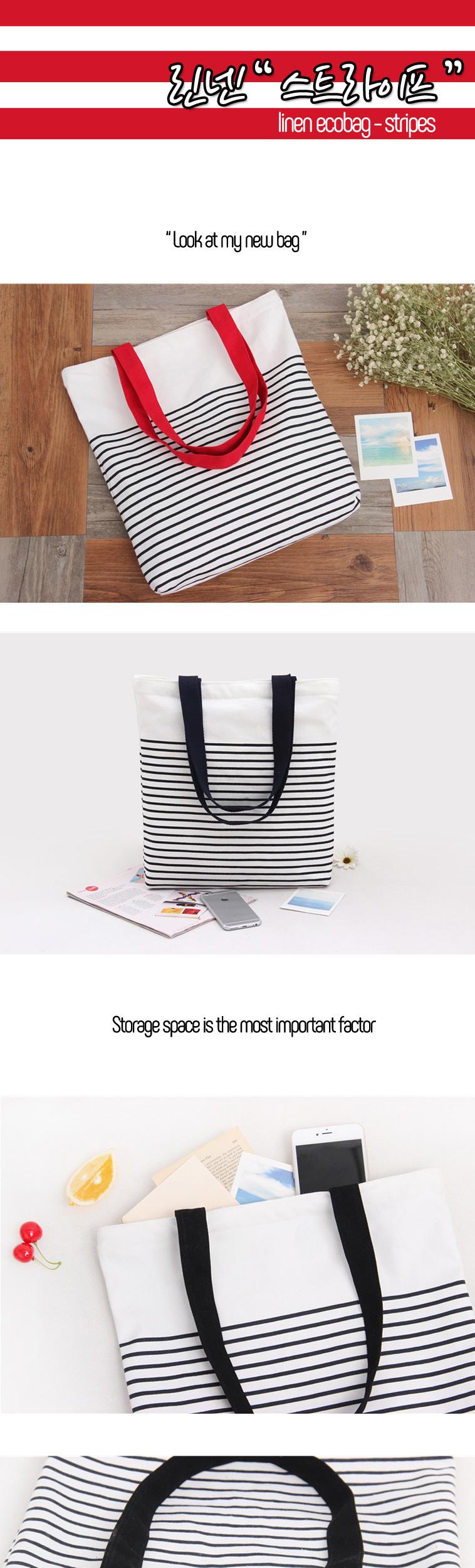 TOTE ECO SHOPPING TRAVEL Linen zipper stripe eco b