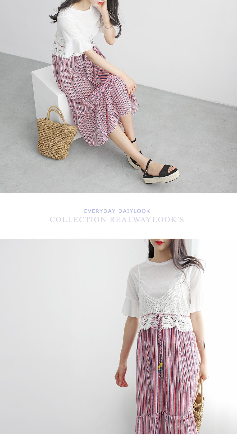 New dilemma frills sleeve long dress set striped p