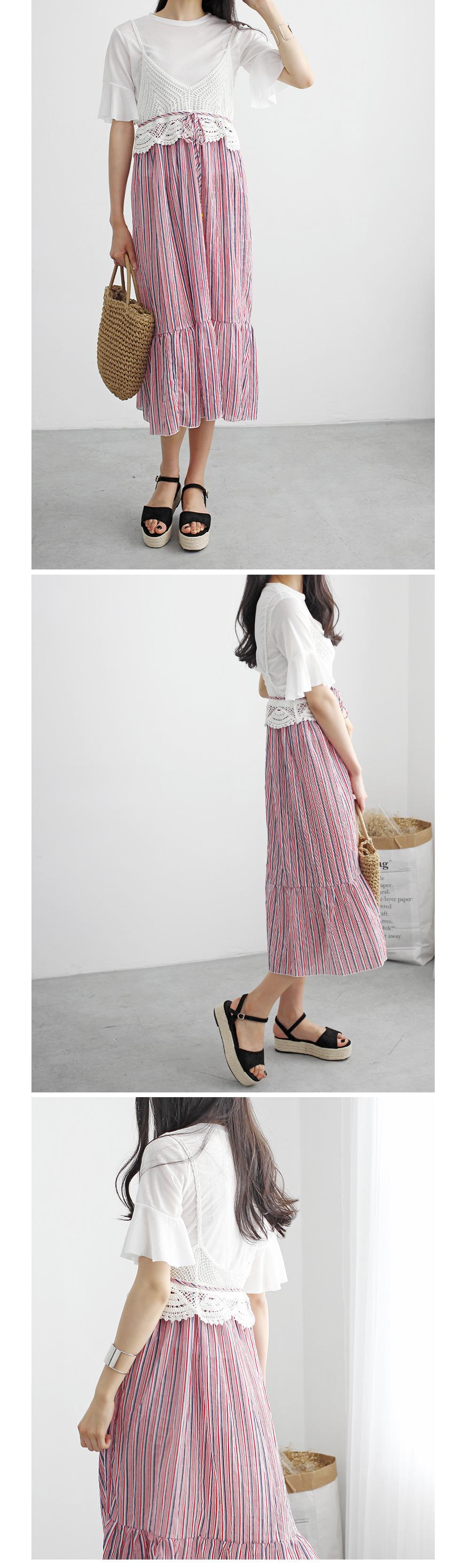 New dilemma frills sleeve long dress set striped p