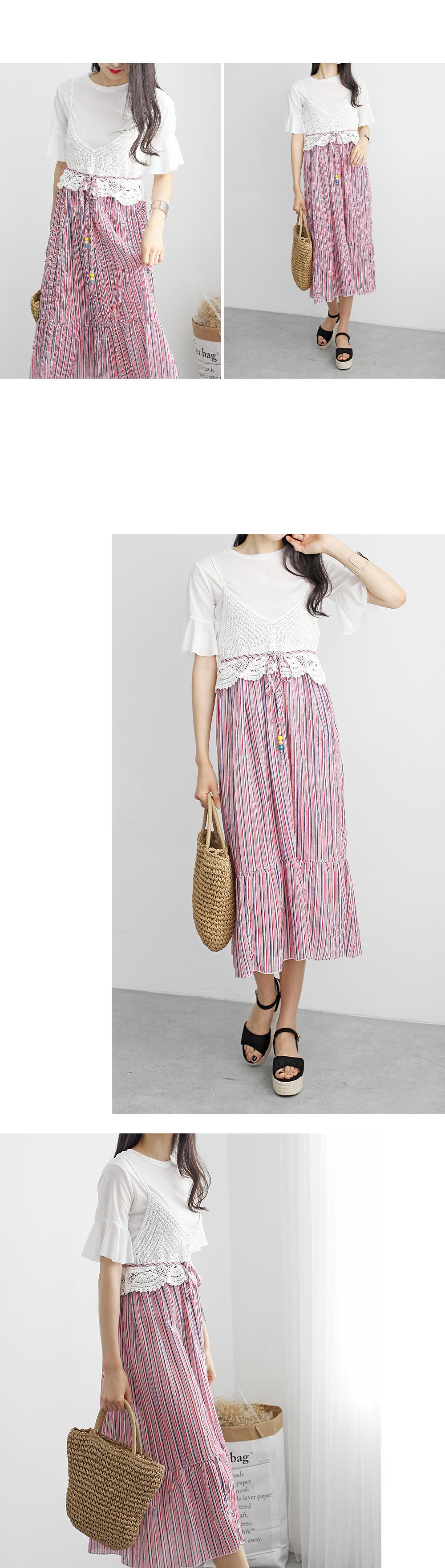 New dilemma frills sleeve long dress set striped p