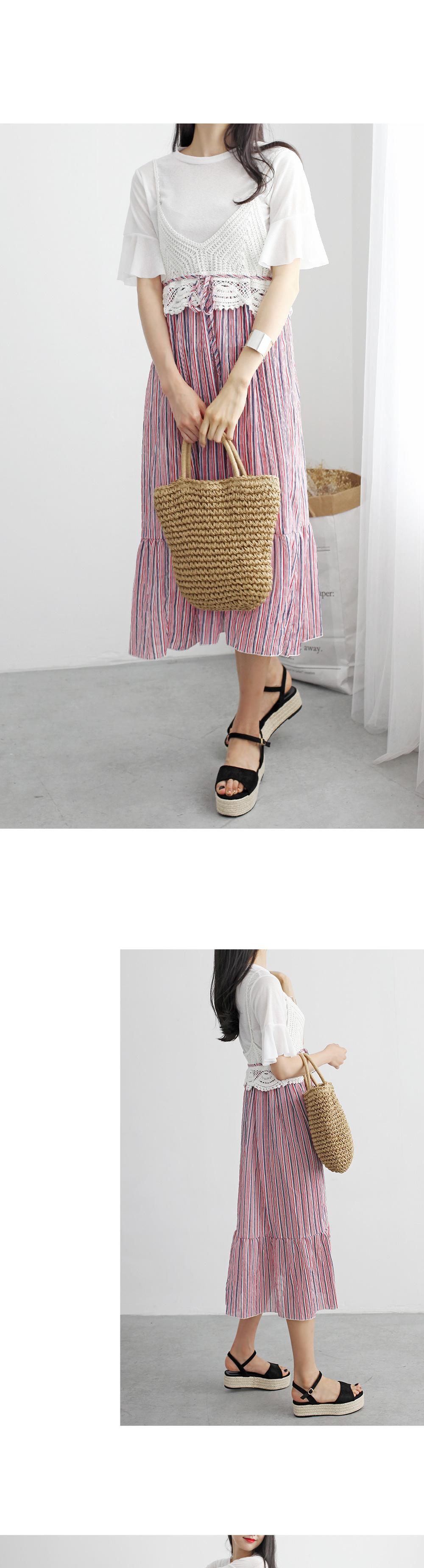 New dilemma frills sleeve long dress set striped p