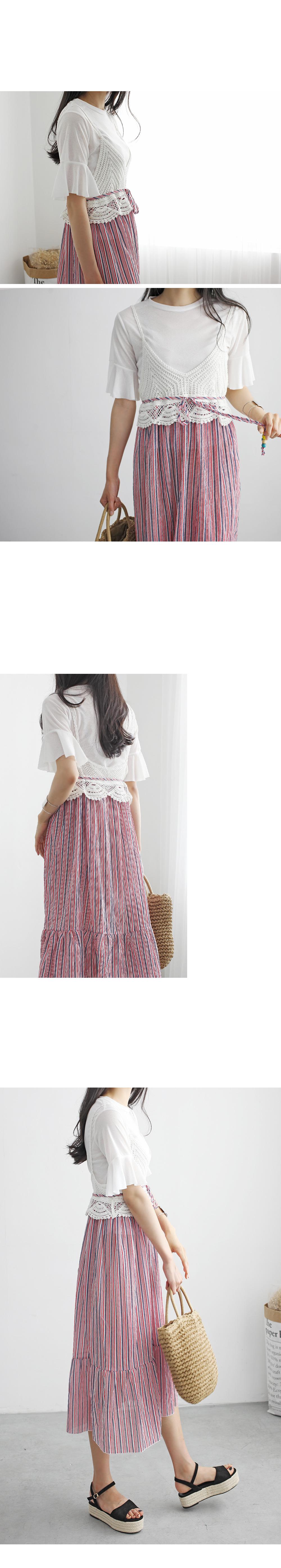 New dilemma frills sleeve long dress set striped p