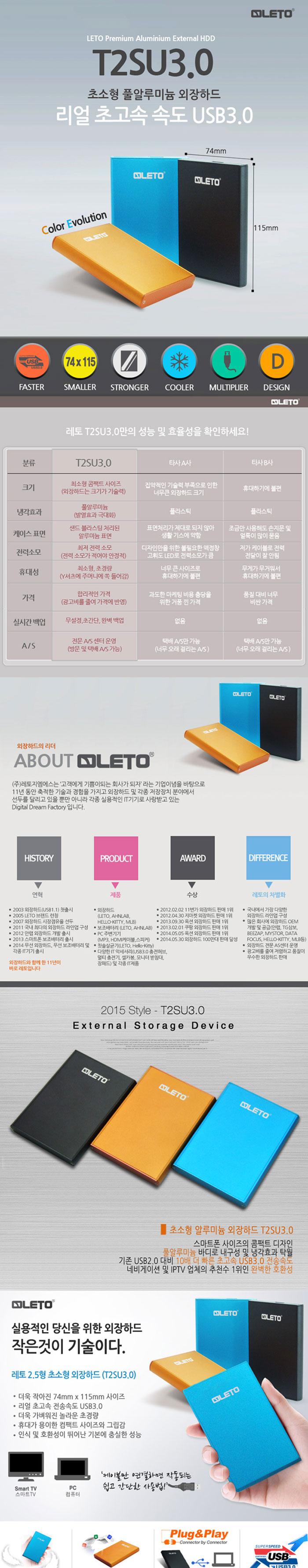 LETO External Hard T2SU30 1TB Blue 2.5 USB3.0 1tb